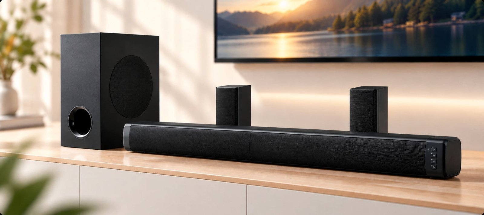 Modern home theater soundbar setup with TV