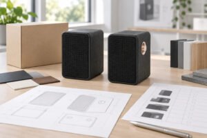 Consumer audio product samples, design drawings, finish options and packaging reviewed during OEM, ODM and private label development